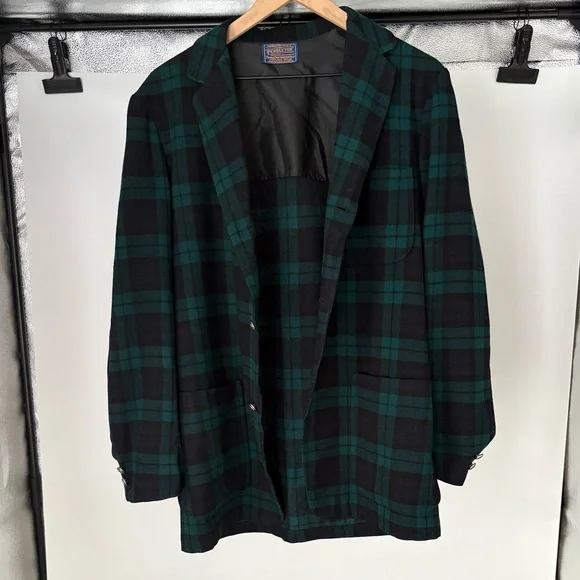 Pendleton Women’s Green & Blue 100% Virgin Wool Plaid Blazer - Picture 3 of 12
